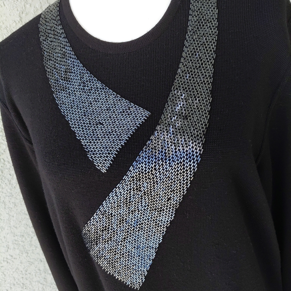 SALVATORE FERRAGAMO VINTAGE BEADED WOOL DRESS - Picture 2 of 9